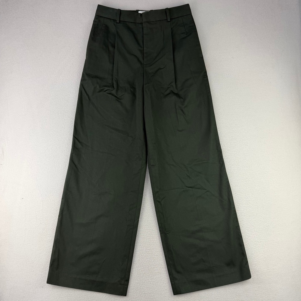FRAME Pleated Wide Leg Trousers Women 4 Dark Green Cotton‎ Blend High Rise Pants